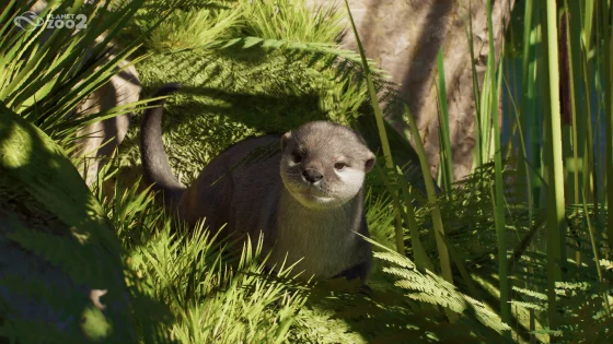 An otter in lush green surroundings on Planet Zoo 2.